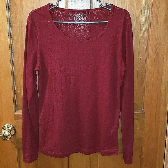MUDD Burnout Filigree T-shirt Long Sleeve Burgundy Red Size XL - Picture 2 of 6